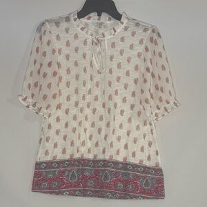 Lucky Brand Multicolor Paisley Peasant Top | White | Size Small | GUC